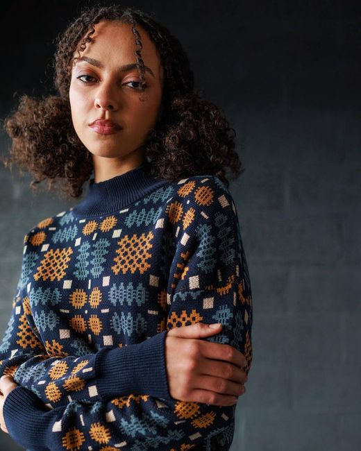 Mabli Blue Carthen Neat Cotton Pullover