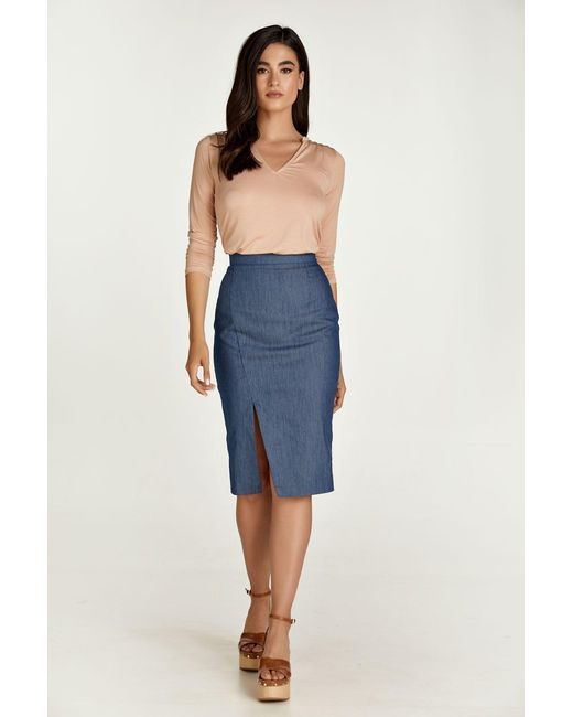 Conquista Blue Denim Style Pencil Skirt