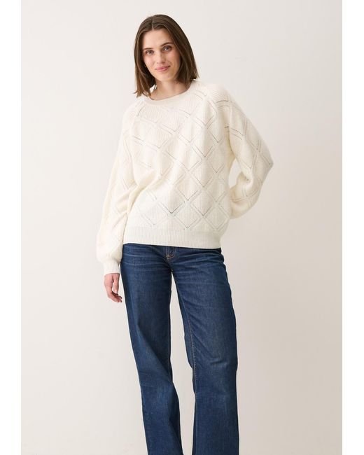 Loop Cashmere White Diamond Stitch Sweater