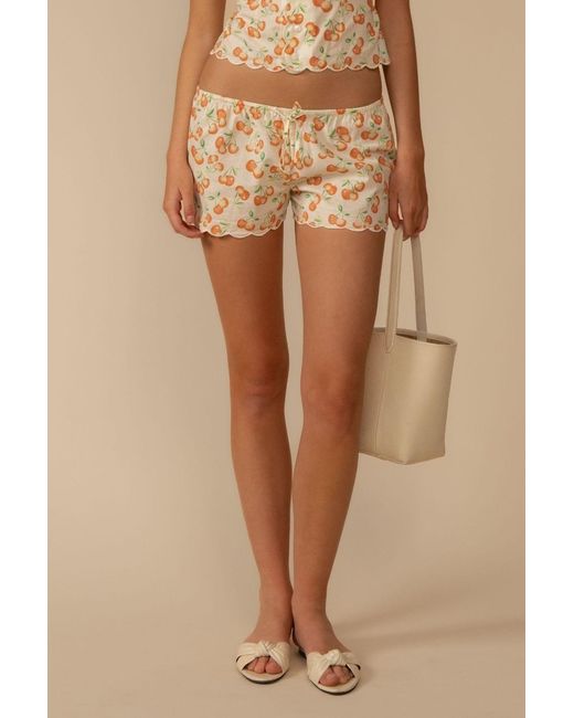 Montce Natural Cherry Sherbet Scalloped Low-Rise Drawstring Short