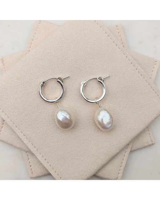 Kiri & Belle White Sia Sterling Baroque Pearl Hoop Earrings