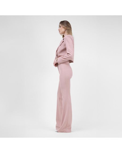 BLUZAT Pastel Pink Suit With Cropped Blazer And Flared Trousers