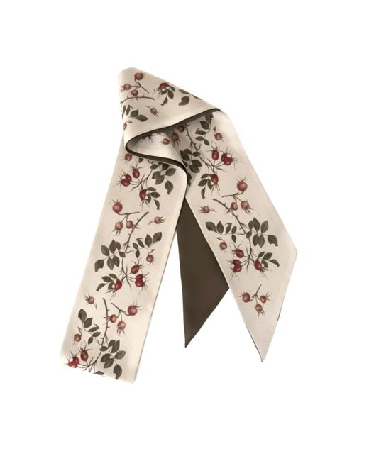 Silk&Soul Natural Long Rosehip Motif Scarf On Light Background
