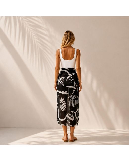 Nuvv Collection Black Monochrome Coastal Pareo Wrap Sarong