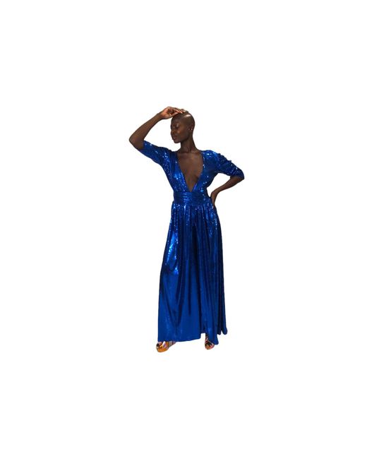 Julia Clancey Blue Olivia Electric Sequin Palazzo Jumpsuit