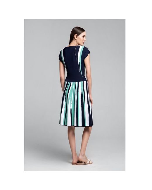 Rumour London Blue Iris Striped Knitted Fit And Flare Dress In Navy And Turquoise
