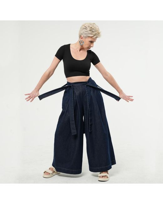 Metamorph Blue Full-Length Wide-Leg Dark Denim Pants