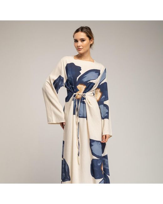 Tantra Spain Sl Blue Long Floral Dress With Square Neckline And Straps