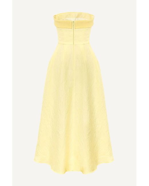 POST MERIDIEM Yellow Jacquard Midi Dress With Satin Turn-Up