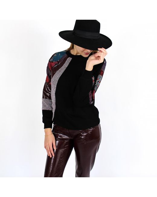 Lalipop Design Black Raglan Sweatshirt With Fabric Patches