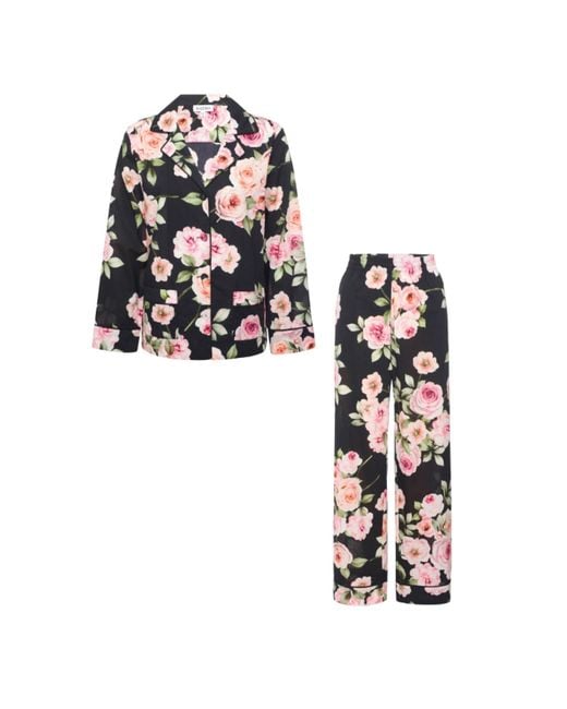 Kato Black Colony Cabbage Rose Cotton Pajamas