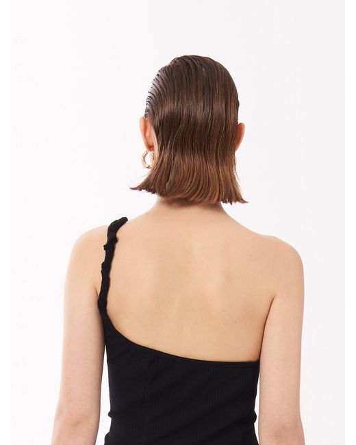 Sour Figs Black Two-Way Single Shoulder Twisted Strap Top