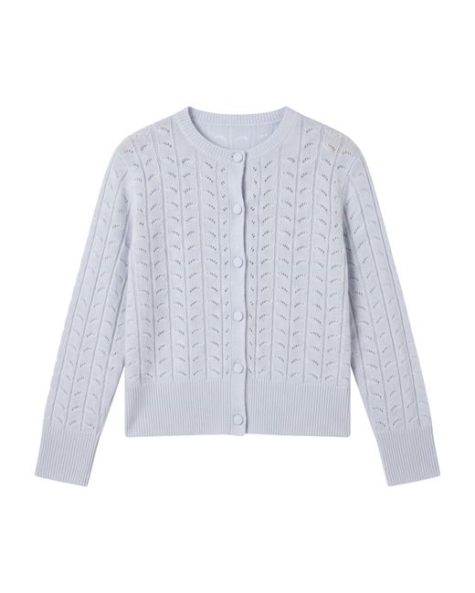 Brodie Cashmere Blue Shell Pointelle Cashmere Crew