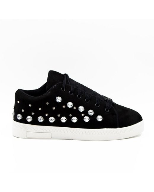Rettrose Black Rose Luxury Suede Handmade Embellished Tennis Shoe