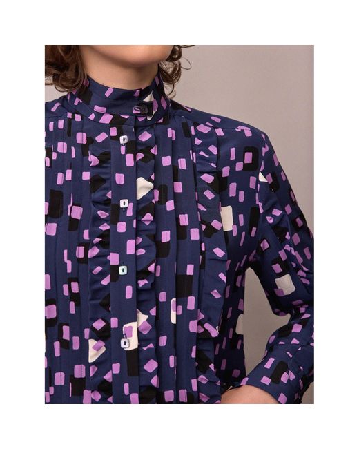 Amanda Thompson Couture Blue Frankie Shirt Abstract Print Silk