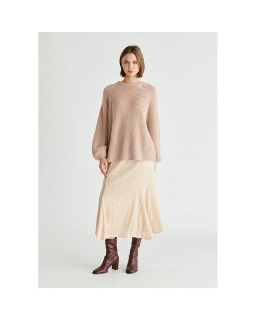 Paisie Natural Balloon Sleeves Jumper With Cable Details