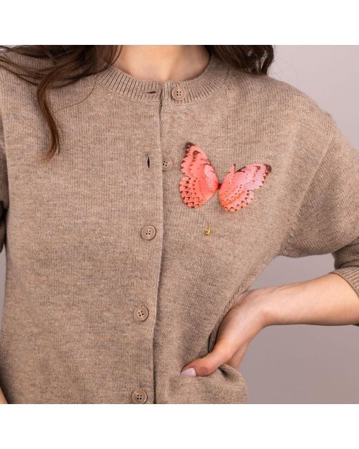 Oana Savu Orange Pin Silk Butterfly Brooch