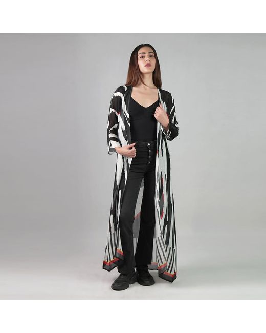 DHARA SHETH DUBAI Black Into The Wild And Stripe Zebra Print Kimono Dress