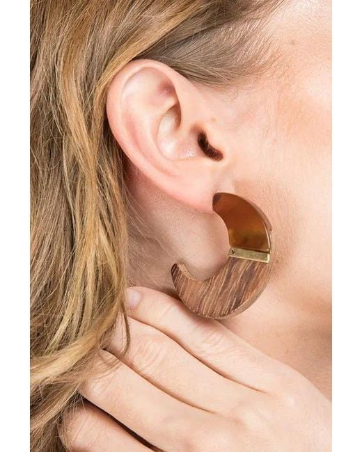 Saachi Metallic Flat Wooden Crescent Earrings