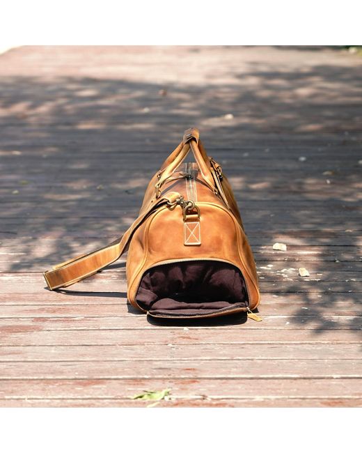 Touri Brown Leather Weekend Bag With Shoe Storage for men
