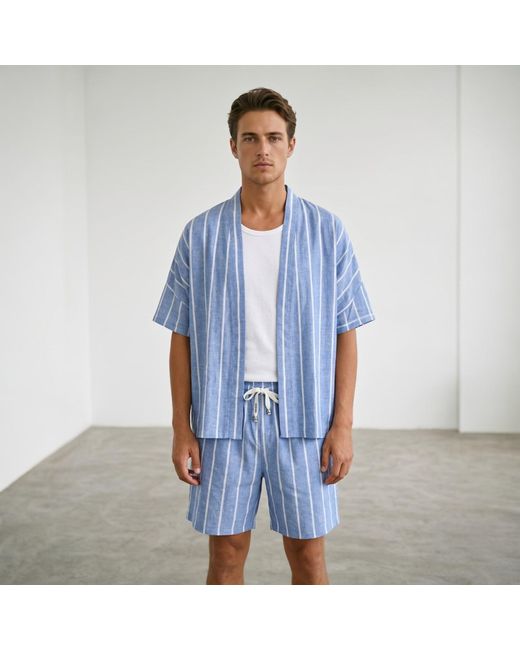 ORIGIN OF HEARTS Blue Valerie Nautical Stripe Resort Kimono Set for men