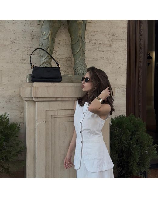 Time Resistance Black Leather Baguette Handbag For