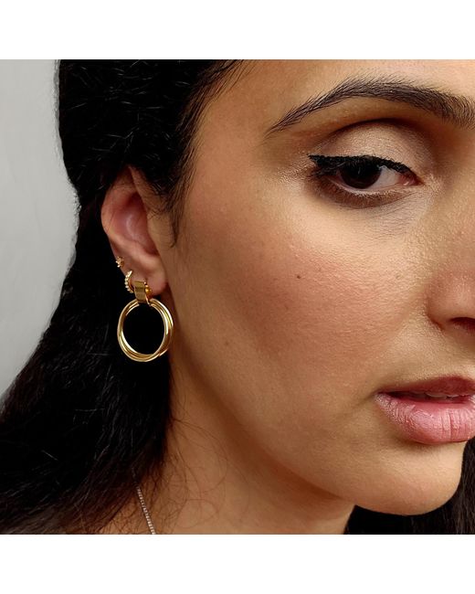 Harfi Metallic Elegant Plated Double Hoop Earrings