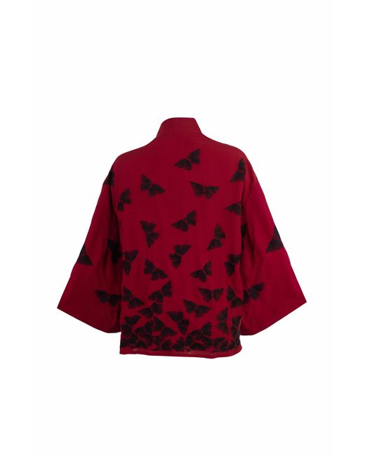 Artemis Muse Embroidered Butterflies Wine Short Kimono