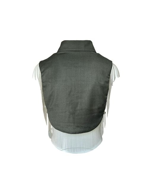L2R THE LABEL Green Reversible Metallic Fringe Vest