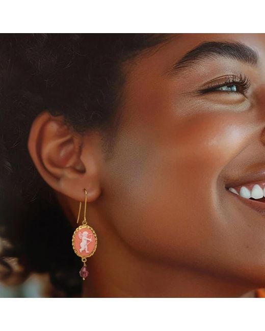 Vintouch Italy Pink Cupido Cameo Earrings With Garnet