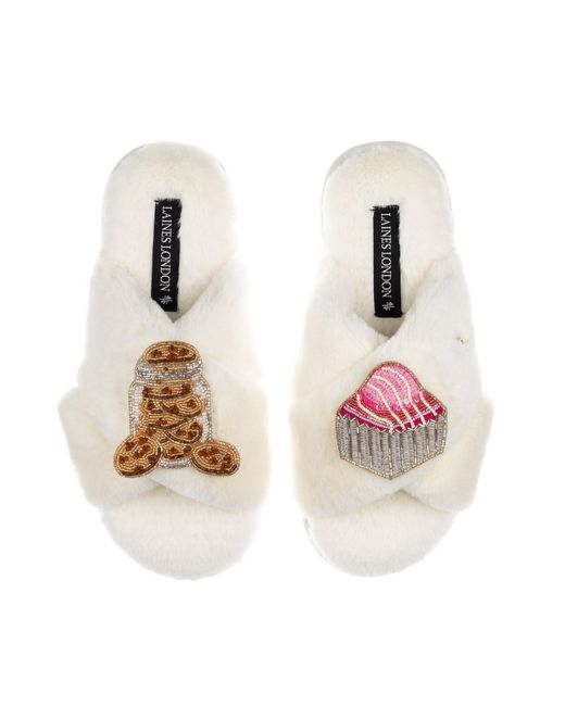 Laines London Pink Neutrals Laines X Juliet Slippers With Cookie Jar & French Fancy Brooches