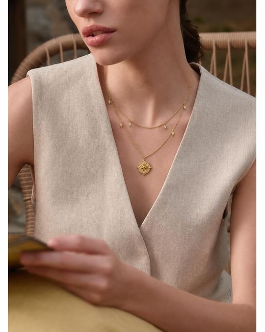 Aurozia Metallic Lotus Within Vermeil Detachable Double Layer Lotus Drop Coin Necklace