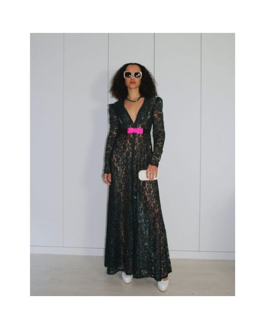 Couture to Your Door Green Sheer Lace Gothic Maxi Dress