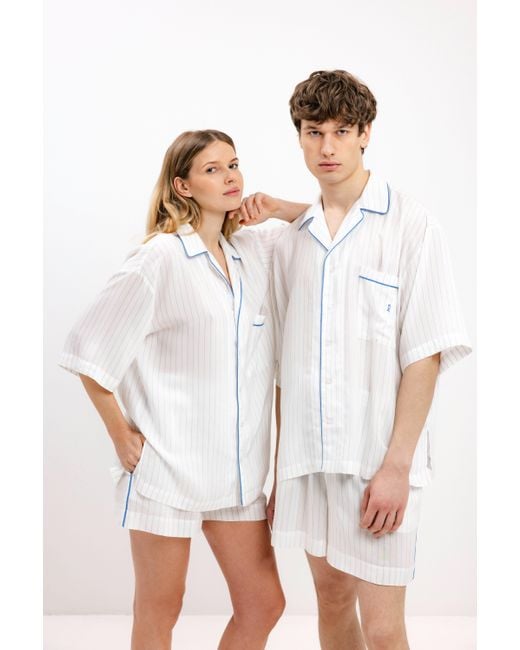 InAvati White Pyjama Shirt With Stripes And Short Sleeves