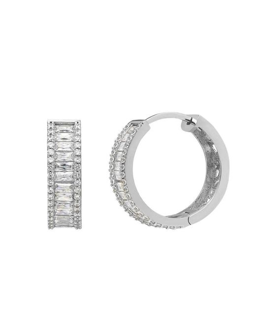 Spero London Metallic Baguette Cubic Zirconia Sterling Pave Hoop Earring