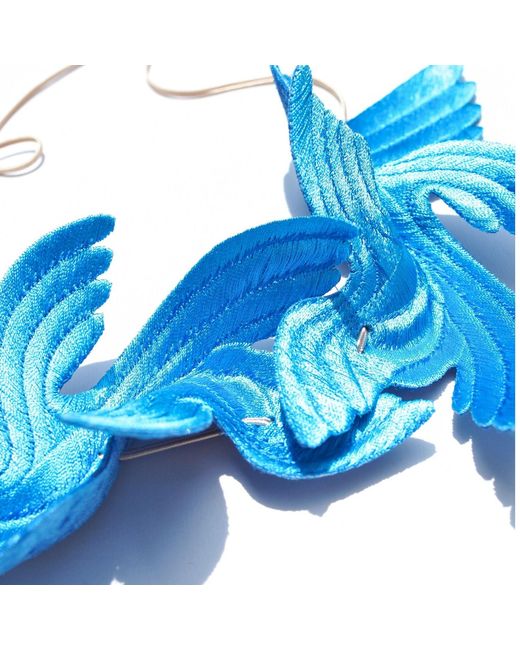 Nana Watanabe Blue Joy Bird Wing Sculptural Embroidered Statement Necklace