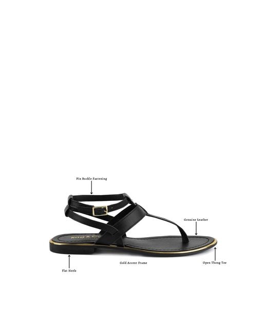 Rag & Co Black Irene Flat Thong Sandals By Rag & Co