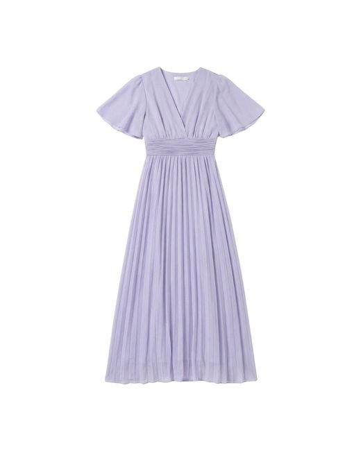 LAtelier London Purple Lilac Pleated Midi Dress With Flutter Sleeves