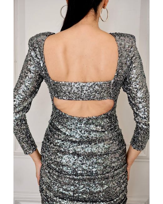 Monice London Gray Bey Sequin Mini Dress- Gunmetal