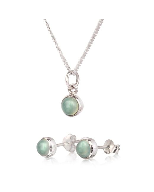 The Jewellery Store London White March Birthstone Jewellery Set With Aqua Chalcedony