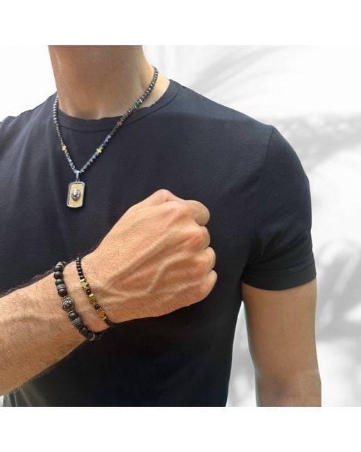 Ebru Jewelry Black Onyx & Hematite Beaded Bracelet for men
