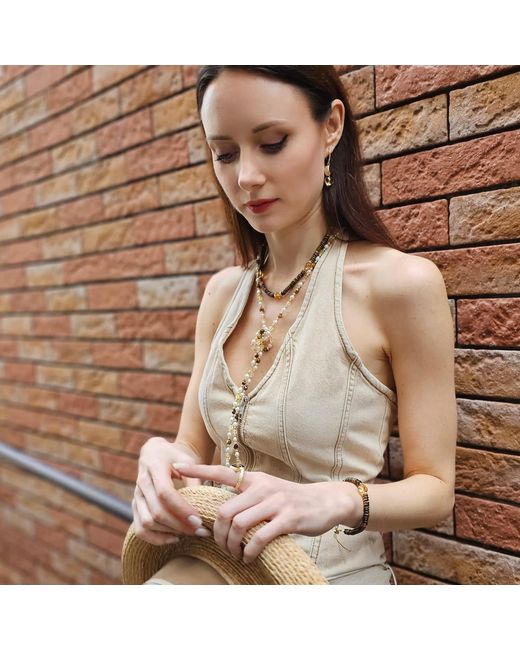 Farra Metallic Tiger-Eye With Heart Citrine Adjustable Bracelet