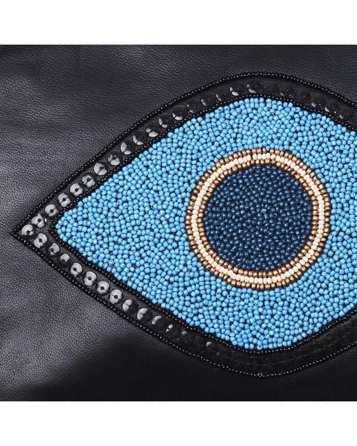 Sidney Byron Blue Leather Bag With Lucky Eye Beading