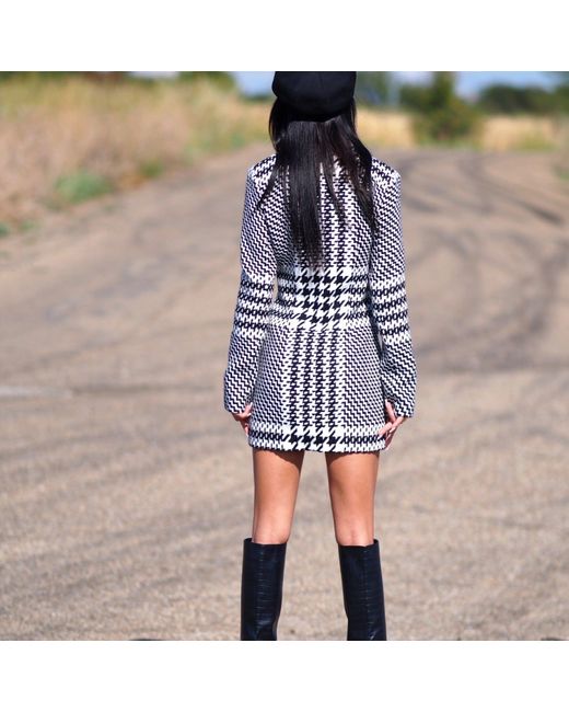 Adrenaline Fashion Blue Houndstooth Wool Coat And Double Breasted Elegant Short Winter Overcoat Designer Outerwear