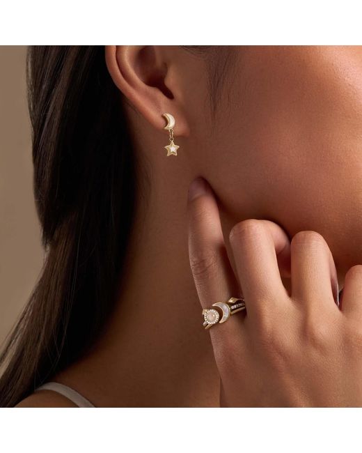 Karma and Luck Metallic Ethereal Glow Moonstone Moon & Star Earrings