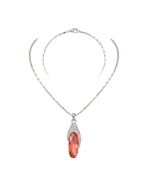 Modenaire Red Oval Crystal Pendant Necklace