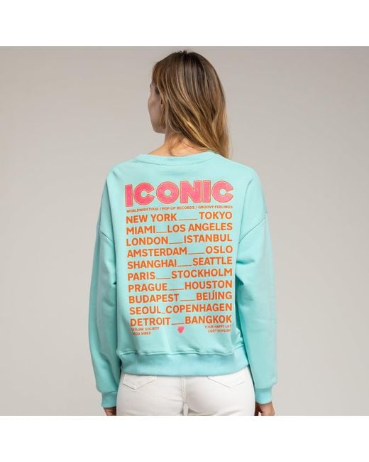 Tantra Spain Sl Blue Sweatshirt With Iconic Fluorescent Text On The Front And Back