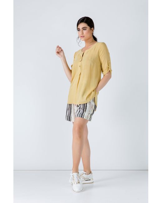 Conquista Yellow Linen Look Blouse