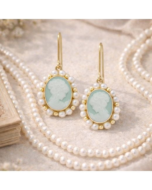 Vintouch Italy Blue Little Lovelies-Plated Cameo Pearly Earrings
