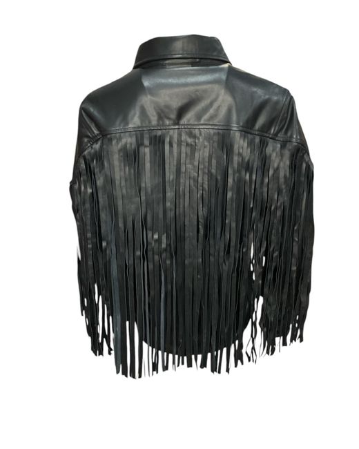 Any Old Iron Black Leather Fringe Button Up Shirt